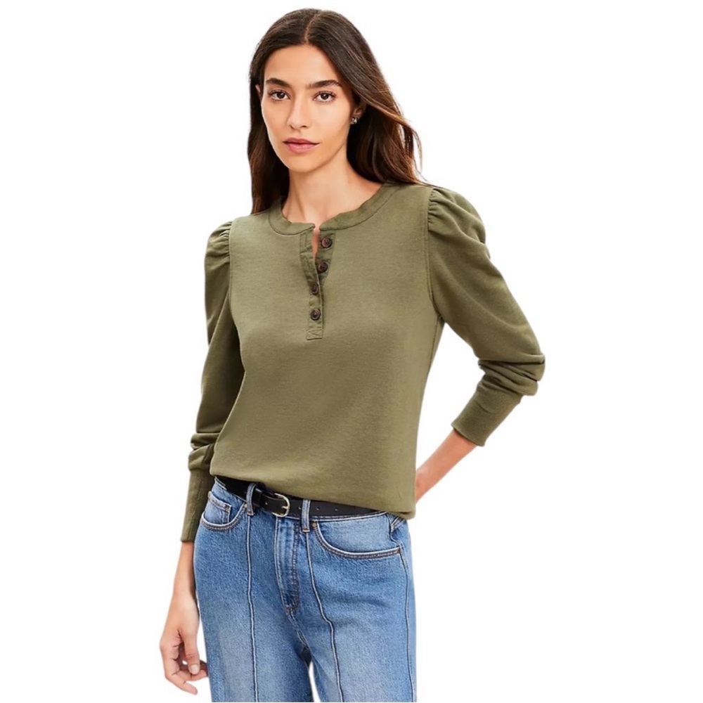 Loft henley sweatshirt with puff shoulder